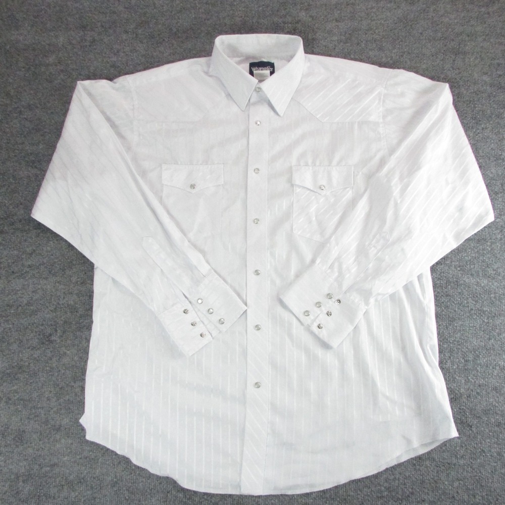 Wrangler Mens XL White Jacquard Stripe Pearl Snap Western Shirt Brushpopper